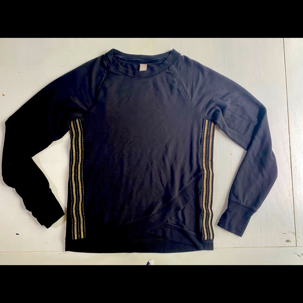Athleta Girl L/12 Black lightweight sweatshirt with gold details along the body